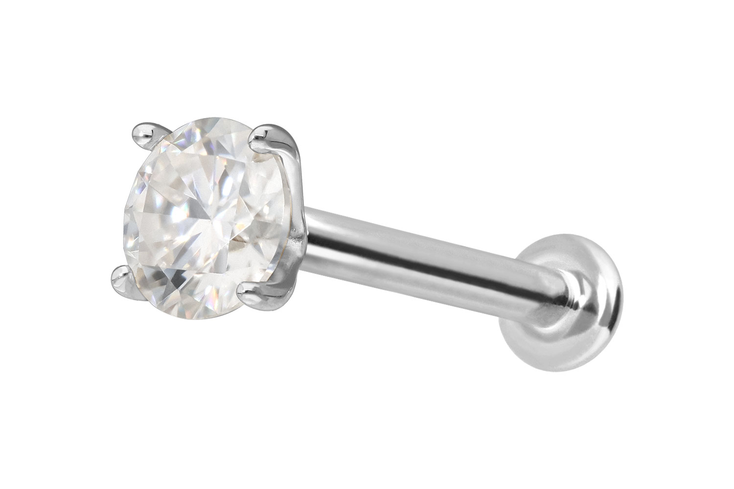 14 Karat Gold Labret Piercing mit Innengewinde MOISSANIT